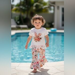 Floral Bunny Fringe Top and Floral Pants Set NWOT
Baby 12 months